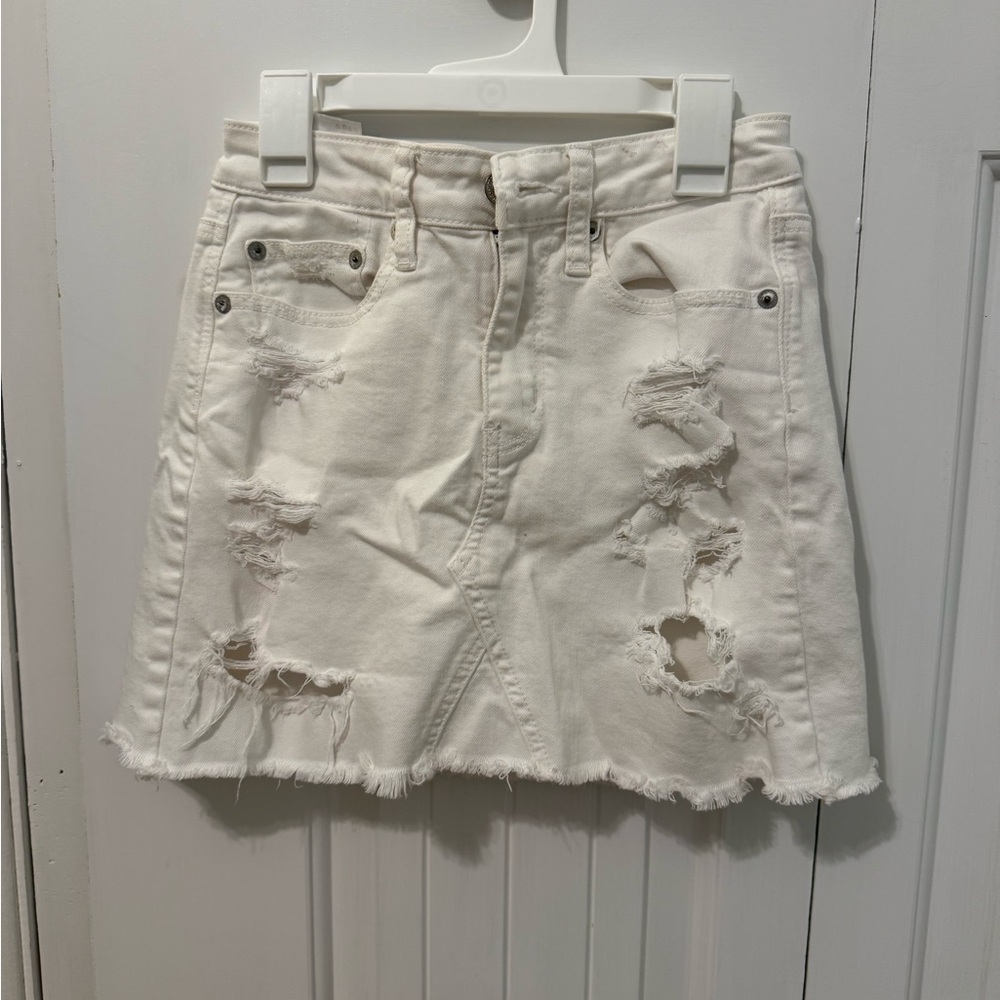 American Eagle Outfitters White Distressed Mini Skirt